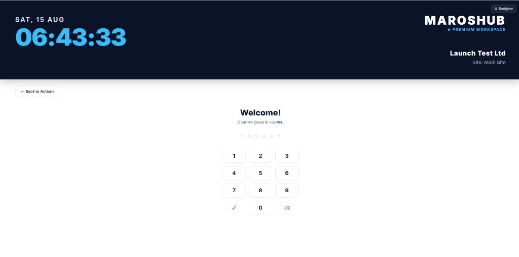 Six-digit PIN keypad for clock in