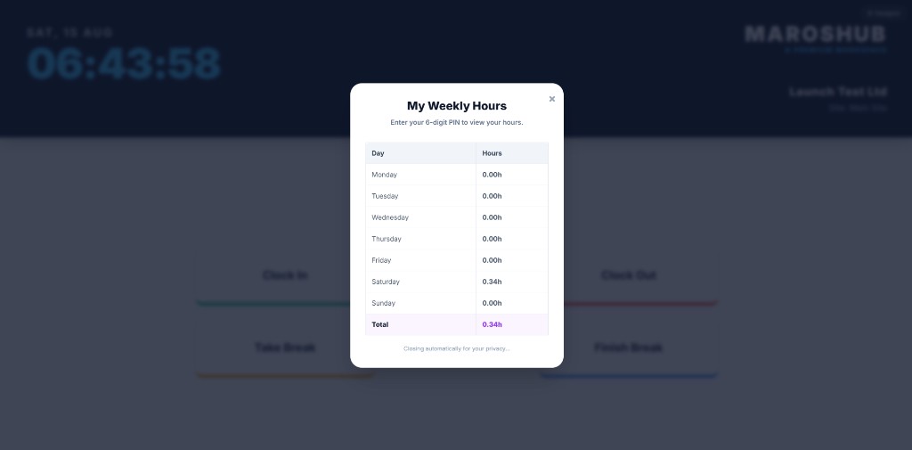 My Weekly Hours on the kiosk