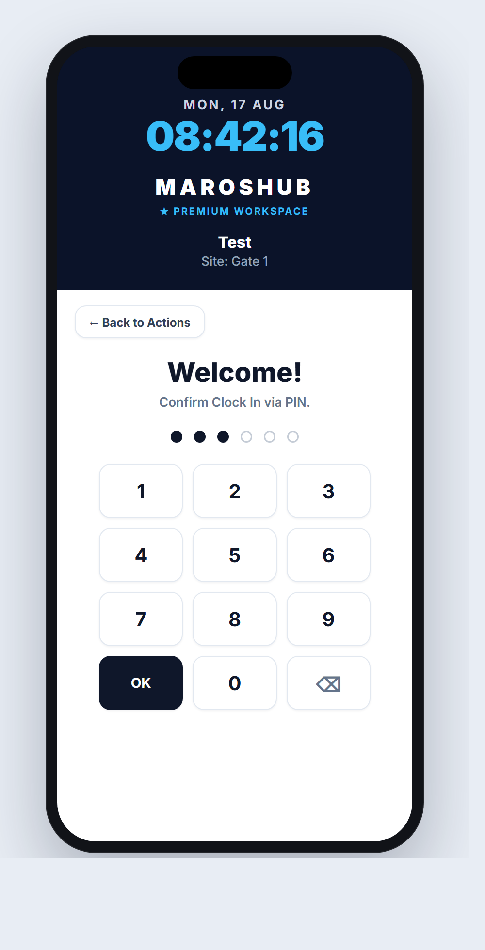 Six-digit PIN keypad on a phone
